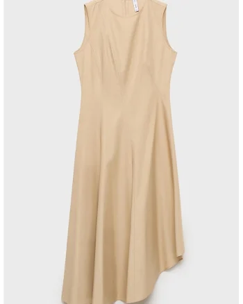 Rochie asimetrica din bumbac si lyocell, Maro nisip