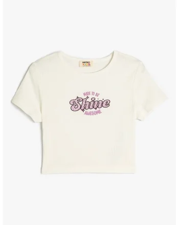 Tricou crop cu imprimeu text, Negru/Lila/Alb murdar