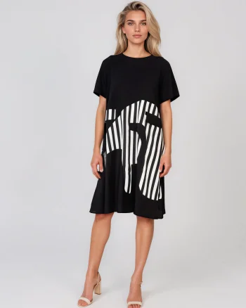 Rochie cu mânecă scurtă și dungi pe poale negru - Unica (XL-3XL)