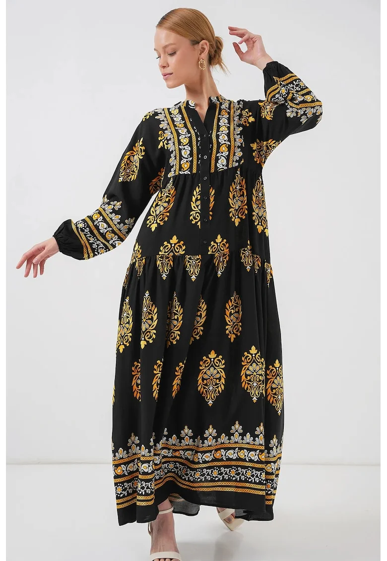 Rochie maxi cu maneci lungi dama, HiCCUP, viscoza, multicolor