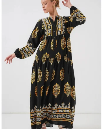 Rochie maxi cu maneci lungi dama, HiCCUP, viscoza, multicolor