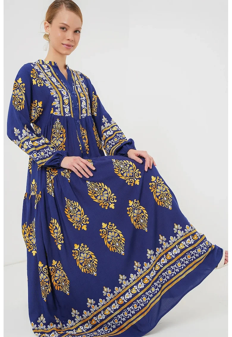Rochie maxi dama, decolteu V, HiCCUP, viscoza, multicolor