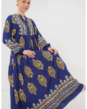 Rochie maxi dama, decolteu V, HiCCUP, viscoza, multicolor