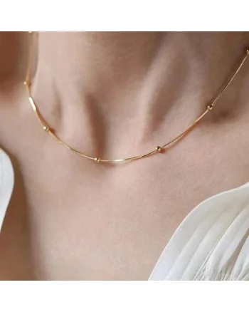 Colier auriu, din otel inoxidabil, suflat cu aur 18k, cu bilute delicate, Iraida C4