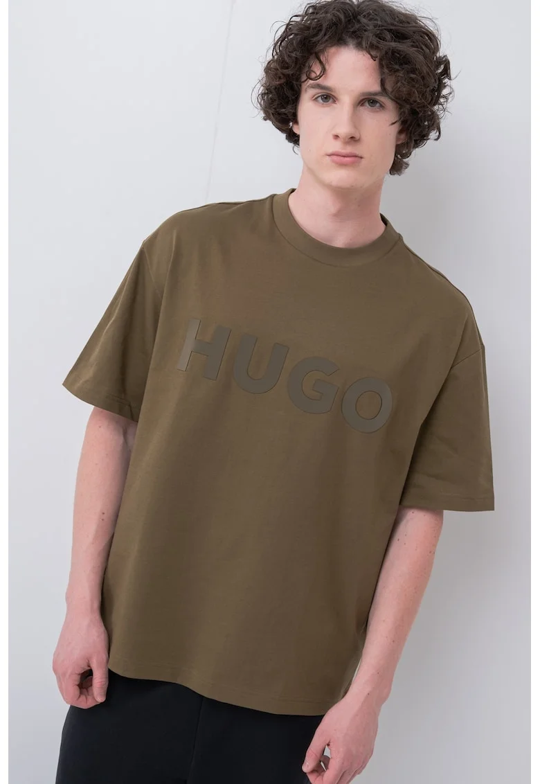 Tricou supradimensionat cu decolteu la baza gatului Dinkee, Kaki