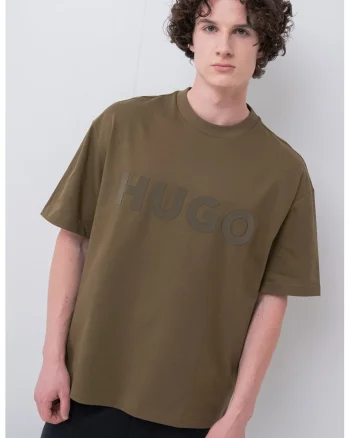 Tricou supradimensionat cu decolteu la baza gatului Dinkee, Kaki