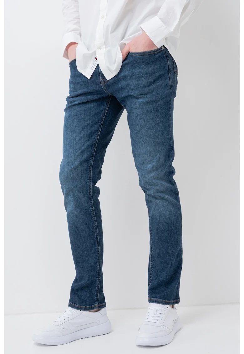 Blugi slim fit cu aspect decolorat, Bleumarin