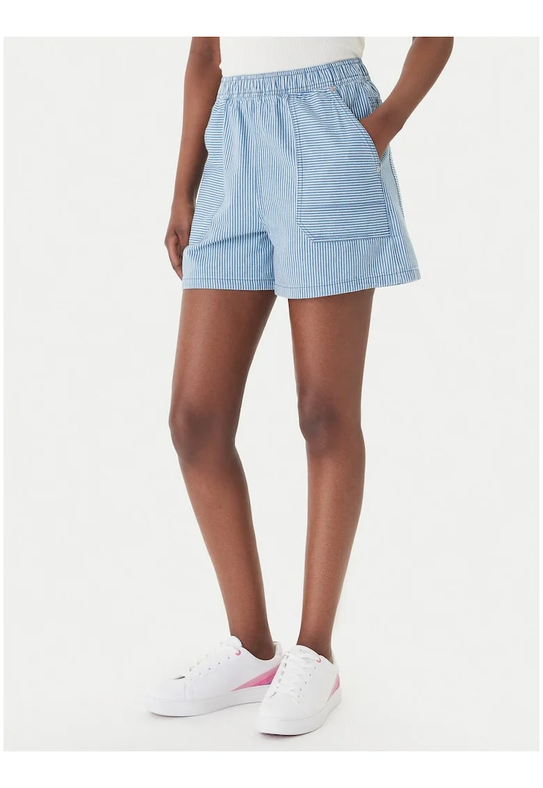 Pantaloni scurti dama,  alb, bumbac, casual, fara inchidere,