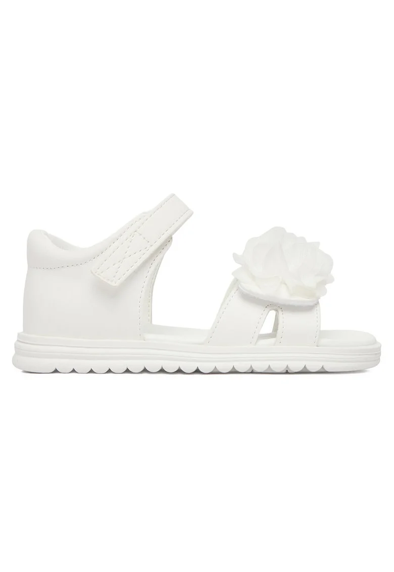 Sandale fete  alb, piele ecologica, inchidere velcro, flori decorative