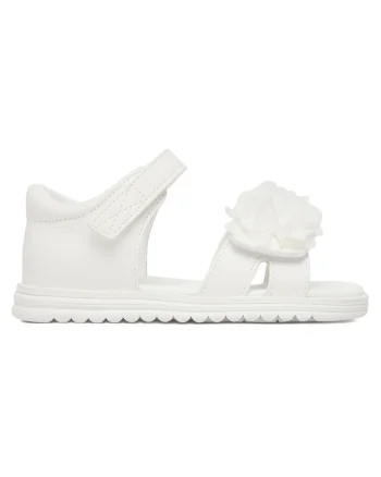 Sandale fete  alb, piele ecologica, inchidere velcro, flori decorative