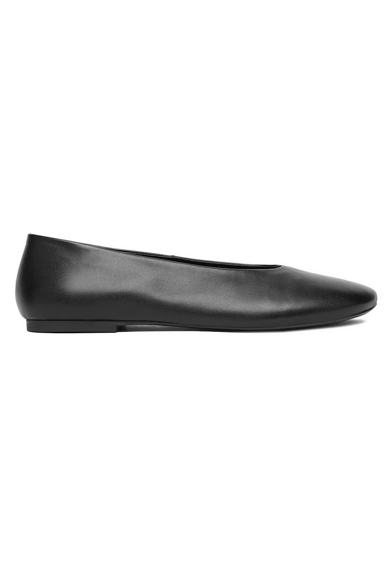 Balerini  piele naturala, negru, varf rotund, Negru