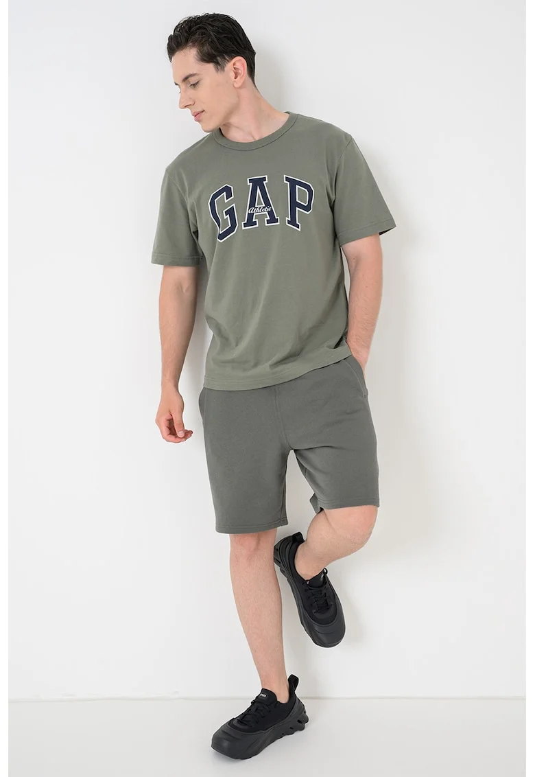Tricou lejer cu imprimeu logo, Verde sparanghel/Bleumarin