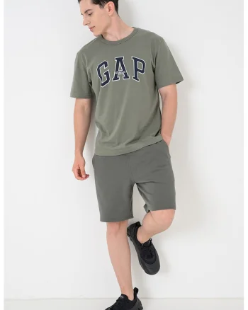 Tricou lejer cu imprimeu logo, Verde sparanghel/Bleumarin