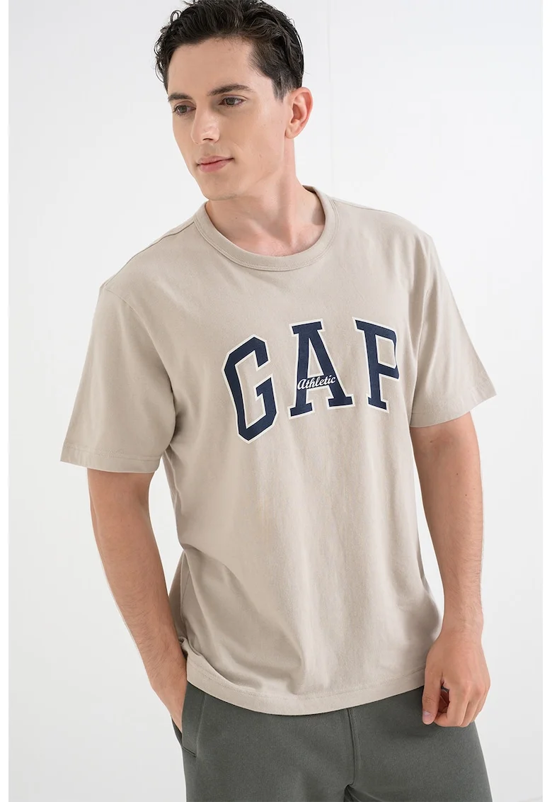 Tricou lejer cu imprimeu logo, Bej deschis