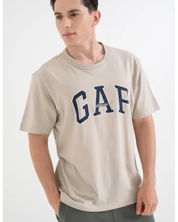 Tricou lejer cu imprimeu logo, Bej deschis