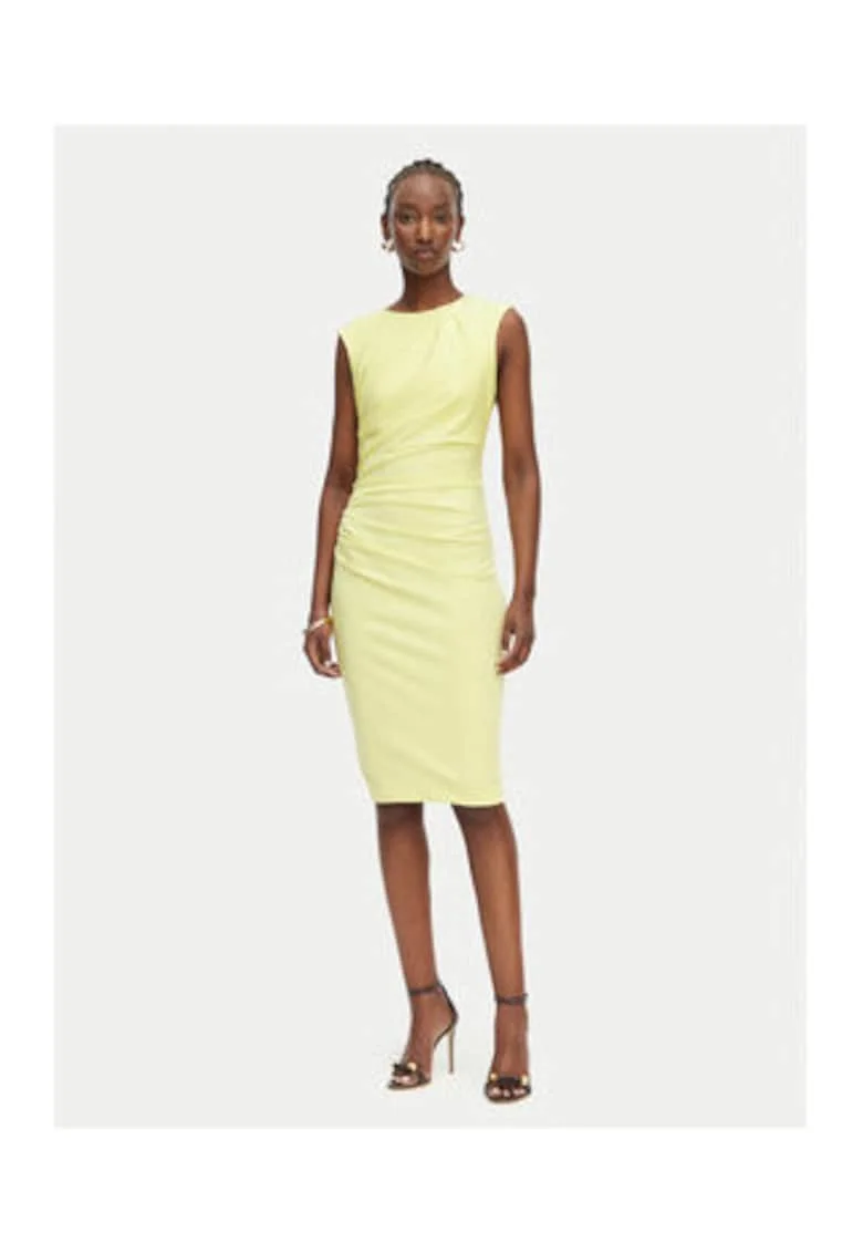 Rochie de cocktail,  galben, fara maneci, poliester