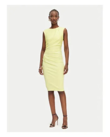 Rochie de cocktail,  galben, fara maneci, poliester