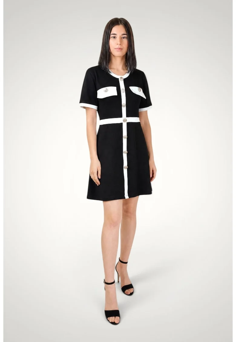 Rochie eleganta dama din bumbac premium cu nasturi metalici, Negru