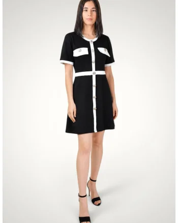 Rochie eleganta dama din bumbac premium cu nasturi metalici, Negru