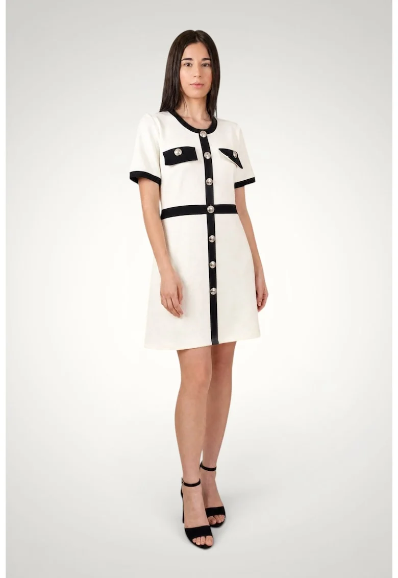 Rochie eleganta dama din bumbac premium cu nasturi metalici, Alb murdar