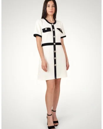 Rochie eleganta dama din bumbac premium cu nasturi metalici, Alb murdar