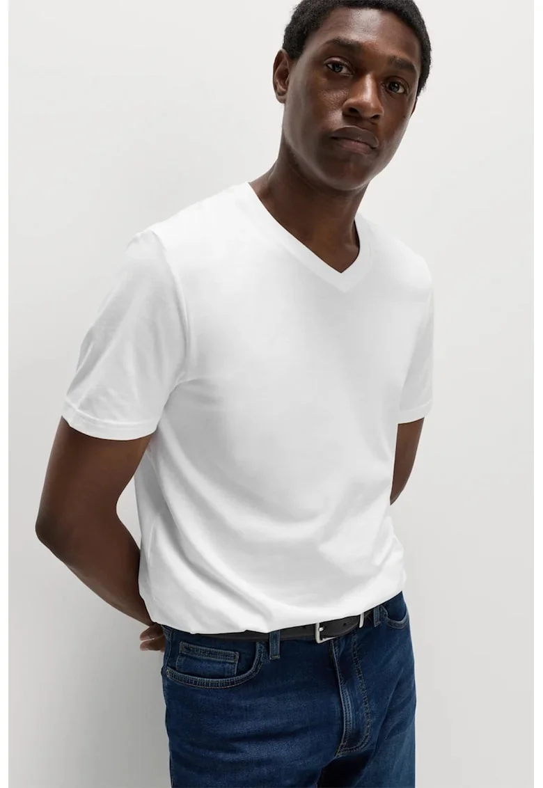 Tricou regular-fit cu decolteu in V, Alb