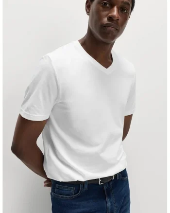 Tricou regular-fit cu decolteu in V, Alb
