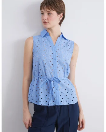 Camasa fara maneci cu perforatii decorative, Albastru pastel