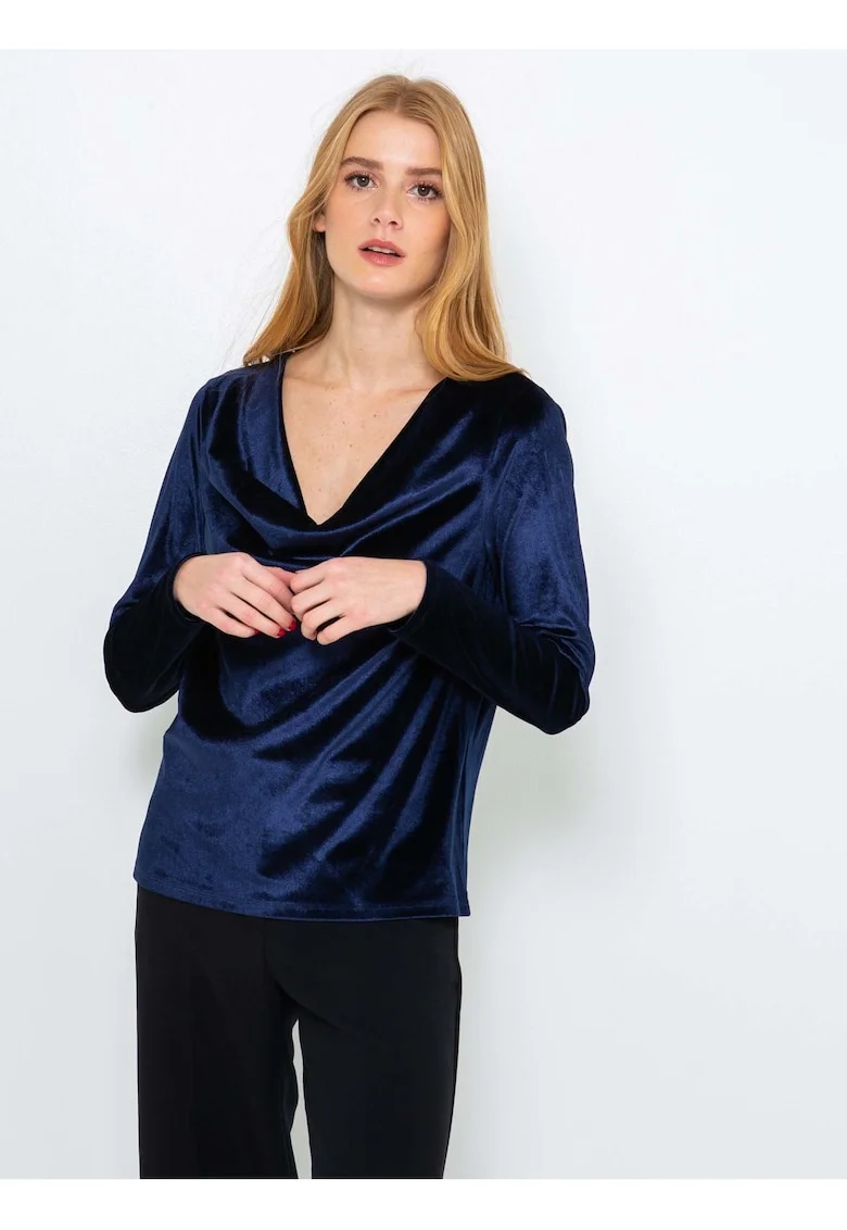Bluza din catifea cu decolteu drapat,