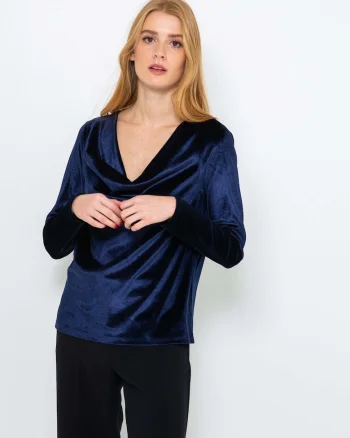Bluza din catifea cu decolteu drapat,