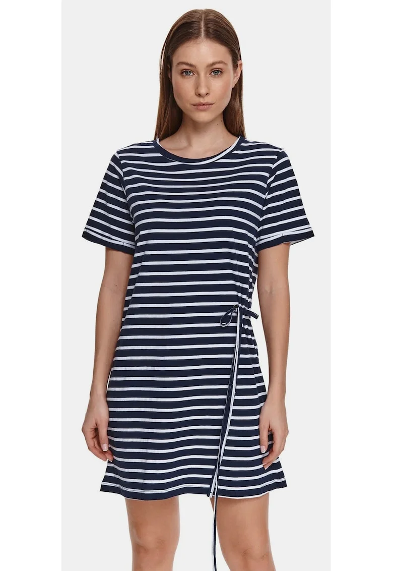 Rochie din bumbac cu model in dungi si detaliu snur,