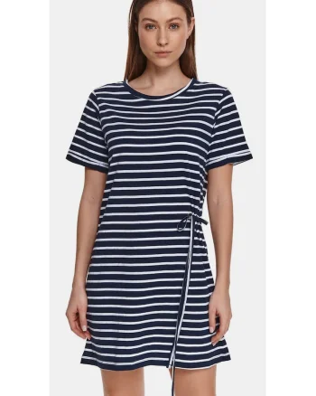 Rochie din bumbac cu model in dungi si detaliu snur,
