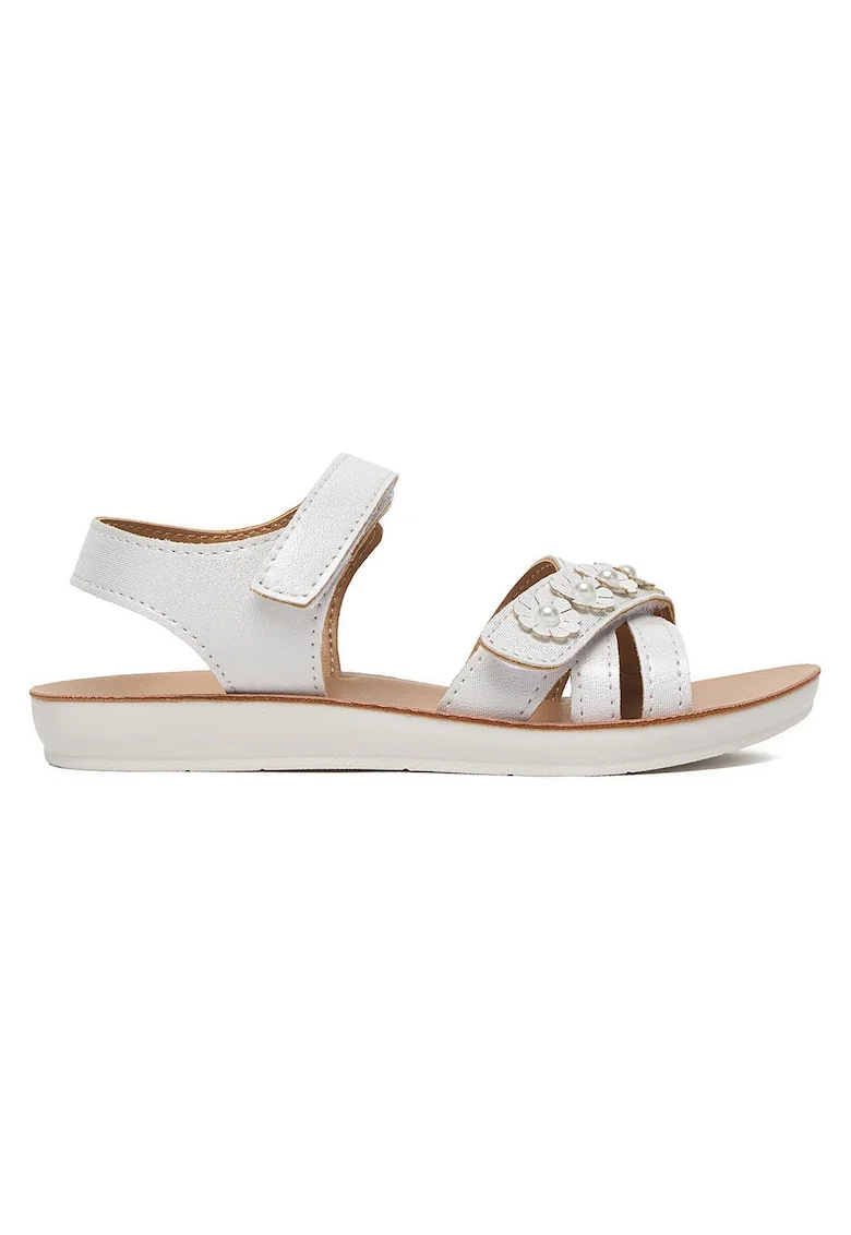 Sandale fete,  velcro, alb, textil, Alb