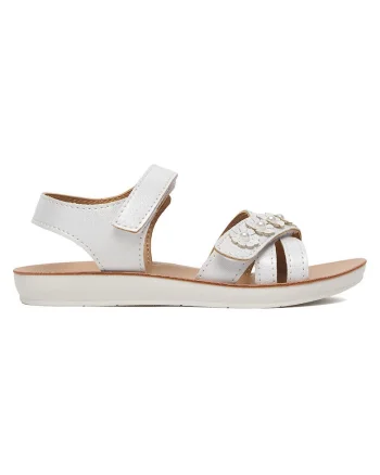Sandale fete,  velcro, alb, textil, Alb