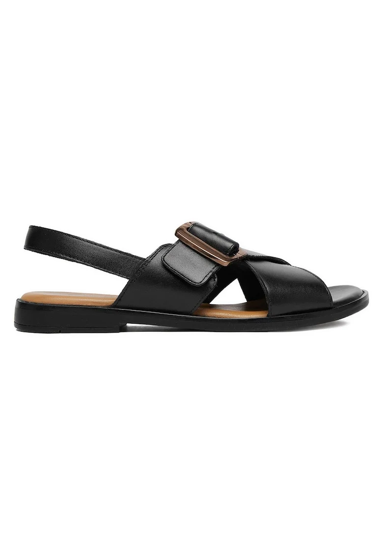 Sandale dama  piele naturala, catarama decorativa, negru, Negru