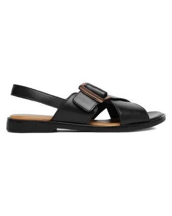 Sandale dama  piele naturala, catarama decorativa, negru, Negru