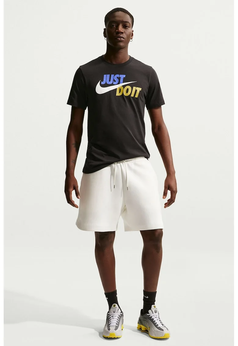 Tricou de bumbac cu imprimeu logo si text Swoosh, Negru/Galben/Albastru lavanda