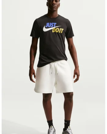 Tricou de bumbac cu imprimeu logo si text Swoosh, Negru/Galben/Albastru lavanda