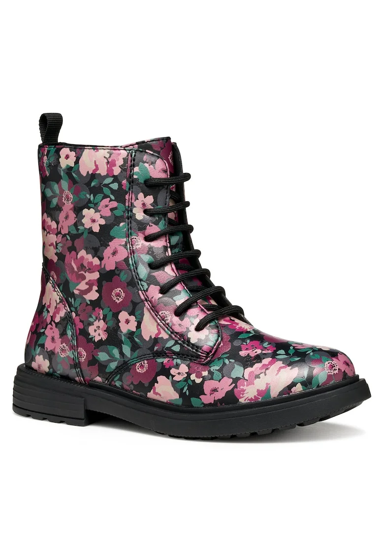 Ghete pentru fete,  piele ecologica, model floral, multicolor