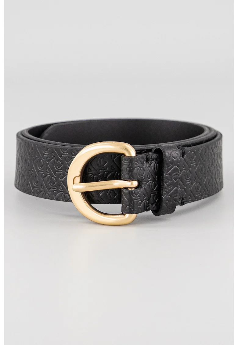 Curea de piele cu model monograma, Negru