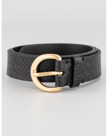 Curea de piele cu model monograma, Negru