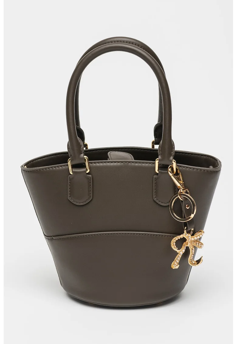 Geanta bucket din piele cu talisman, Maro inchis, 17 x 24 x 12 cm
