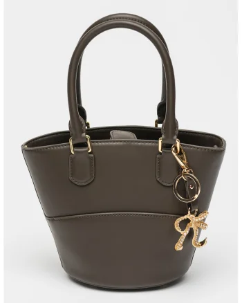 Geanta bucket din piele cu talisman, Maro inchis, 17 x 24 x 12 cm