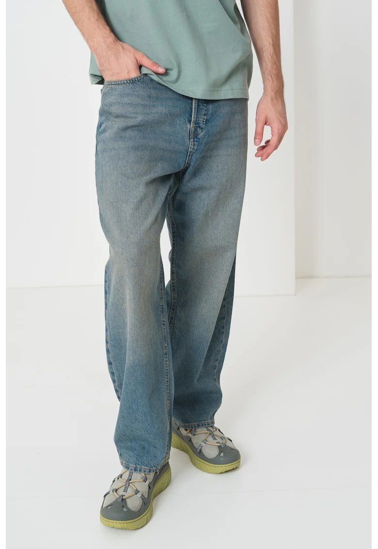 Blugi relaxed fit cu aspect decolorat, Albastru prafuit