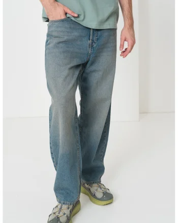 Blugi relaxed fit cu aspect decolorat, Albastru prafuit