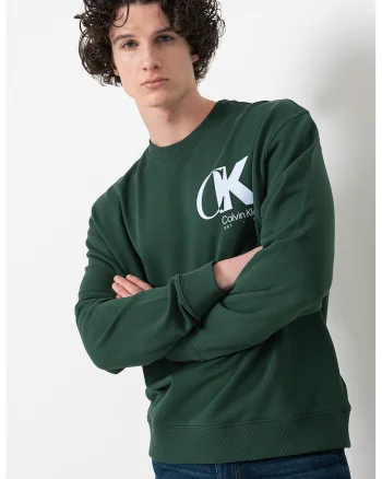 Bluza de trening lejera cu imprimeu logo pe piept, Verde englez/Albastru glaciar