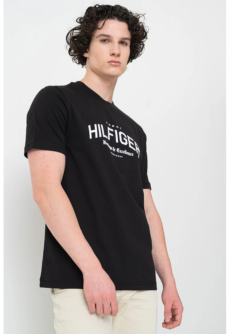 Tricou de bumbac cu imprimeu logo, Alb/Negru
