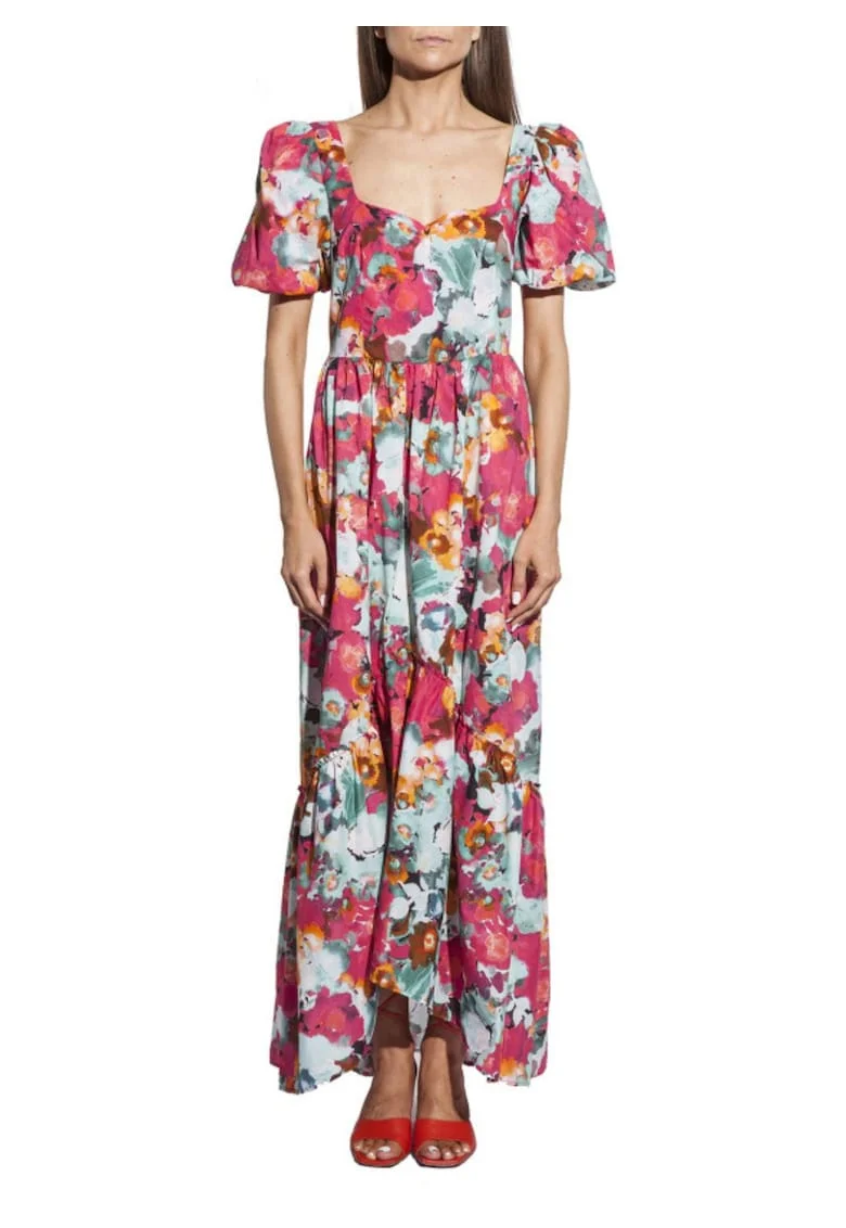 Rochie maxi cu model abstract,