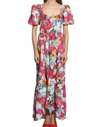 Rochie maxi cu model abstract,