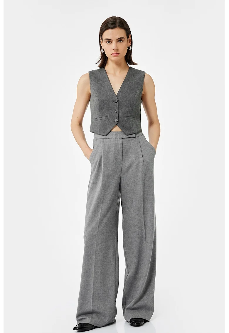 Pantaloni cu croiala ampla si pliuri, Gri